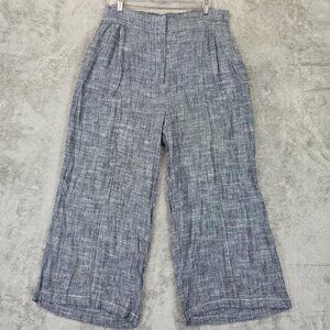 Zara Pants Womens Size XL Blue Linen Blend Wide Leg High Rise Casual Trousers